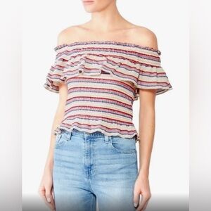 Parker off shoulder striped ruffle top